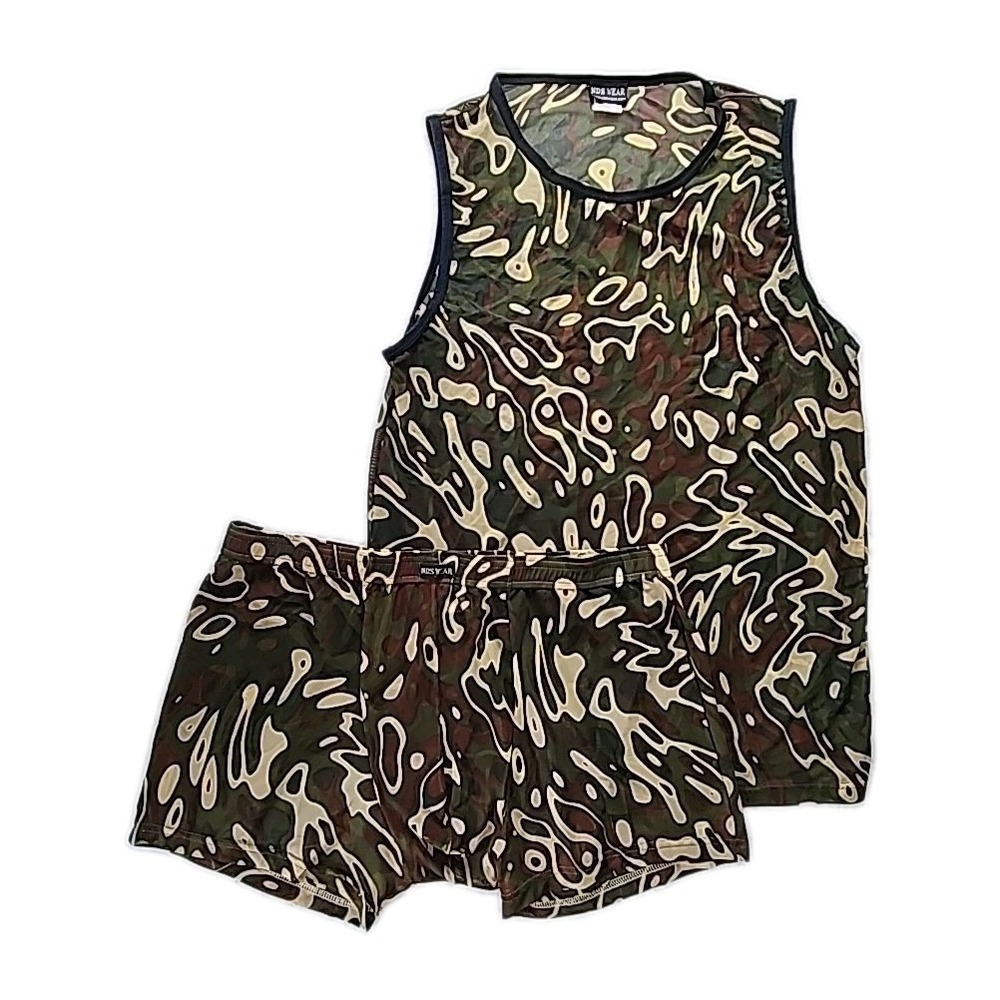 NDS Wear Men's Digital Camouflage XL Shorts & Lrg Tank Lounge Wear Sheer Mesh